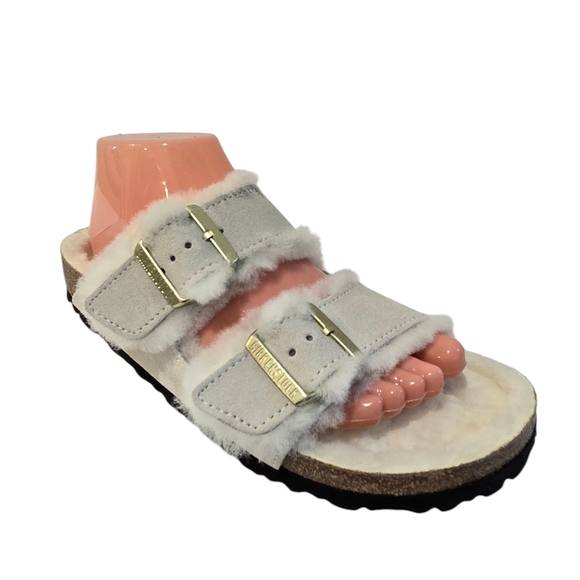 Birkenstock White Arizona Shearling Buckle Sandals 7 - Picture 6 of 12